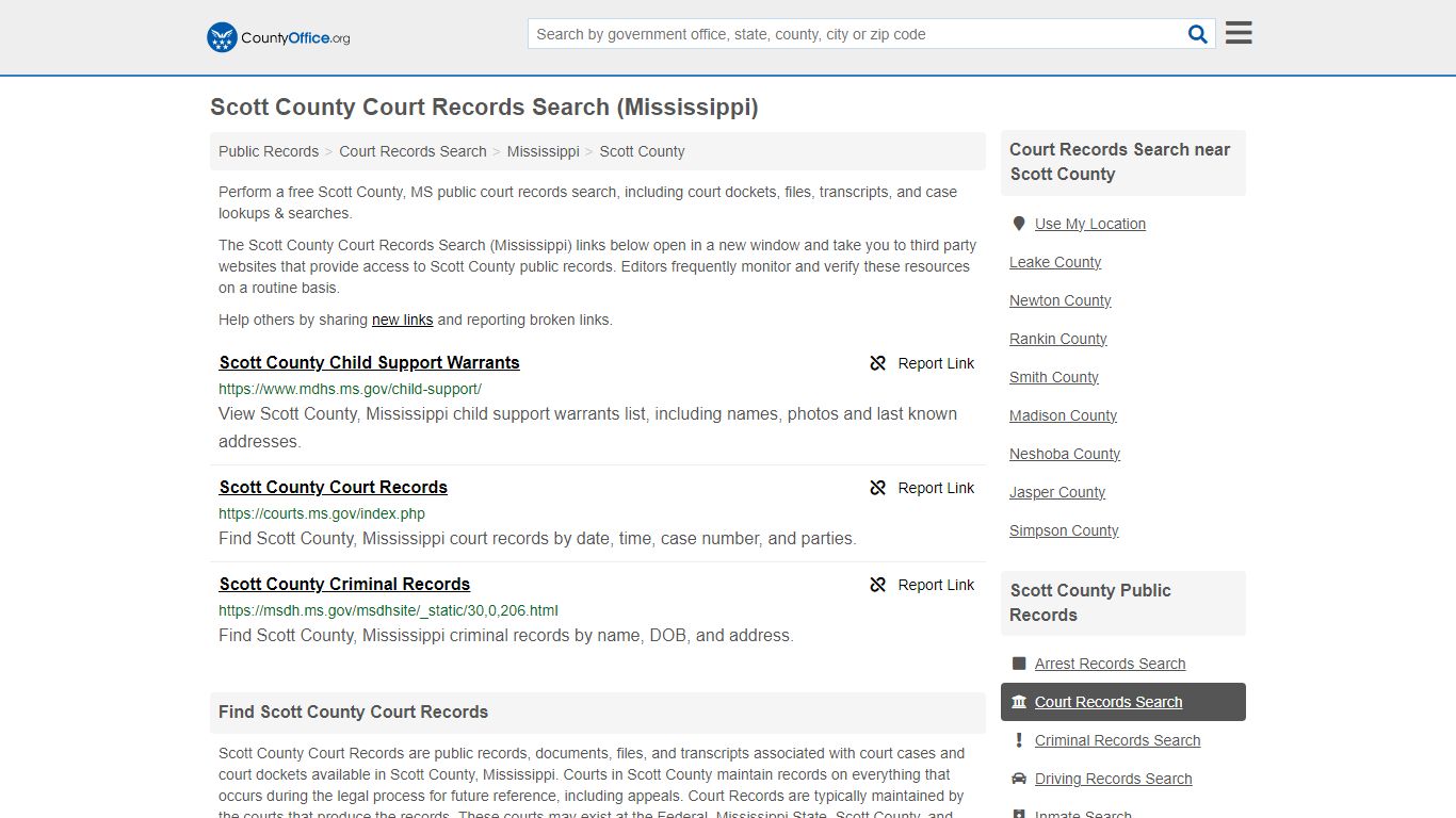 Court Records Search - Scott County, MS (Adoptions, Criminal, Child ...